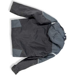 Mens Gray Black Long Sleeve Pockets Hooded Raincoat Jacket Size Medium alternative image