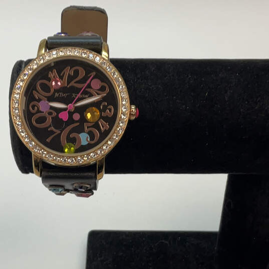 Designer Betsey Johnson BJ00339-08 Gold-Tone Rhinestone Analog Wristwatch image number 1