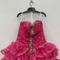 Women Pink Strapless Beaded Jeweled Back Zip Sleeveless Maxi Dress Size 12 image number 3