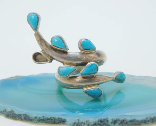 DDD Dominique Dinouart Mexico 925 Southwestern Turquoise Inlay Leaves Bypass Ring 9.4g image number 1