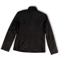 Womens Black Leather Long Sleeve Mock Neck Pockets Full-Zip Jacket Size S alternative image