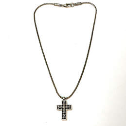 Designer Brighton Silver-Tone Wheat Chain Engraved Cross Pendant Necklace alternative image