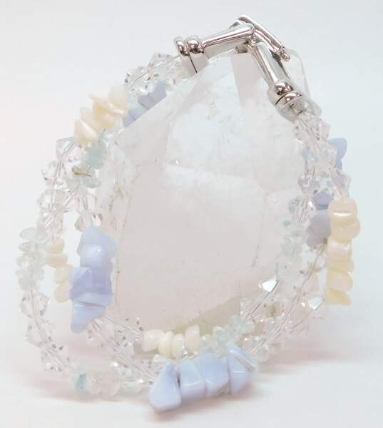 Swarovski Crystal Blue Lace Agate Aquamarine Mother Of Pearl & Crystal Multi Strand Necklace & Bracelet 94.2g image number 4