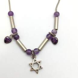 Sterling Silver Amethyst Star of David and Hearts Pendant Necklace alternative image