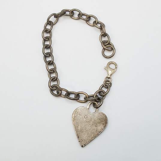 Sterling Silver Rolo Chain Heart Tag Bracelet 19.2g image number 5