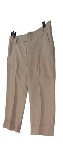 Womens Tan Flat Front Slash Pockets Stretch Capri Pants Size 9