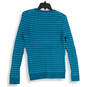 Womens Blue Striped Knitted Crew Neck Long Sleeve Pullover Sweater Size M image number 2