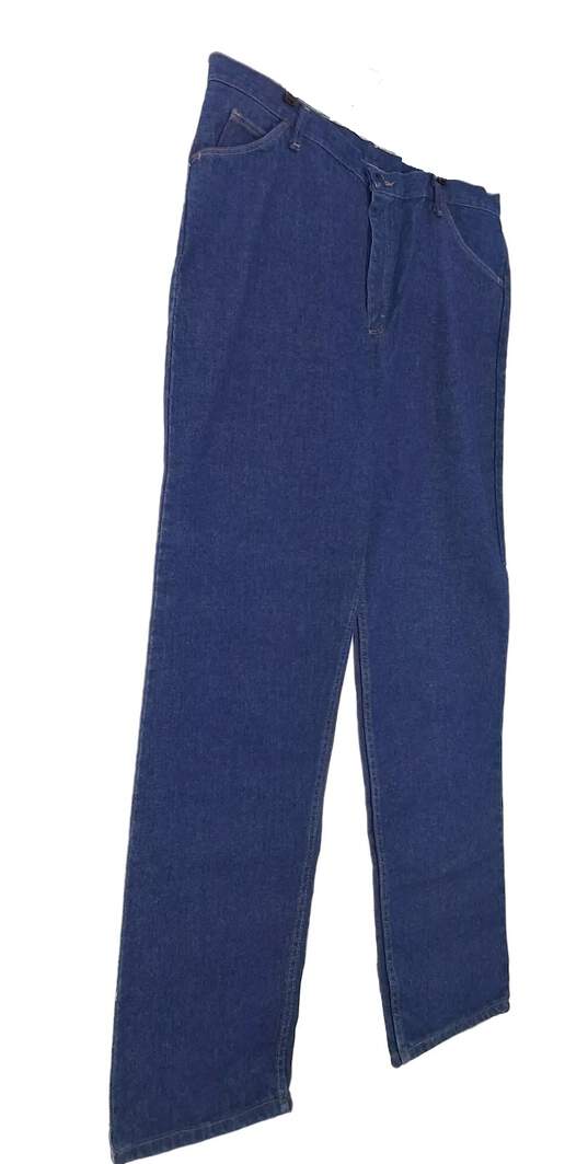 Mens Blue Denim Medium Wash Stretch Pockets Straight Jeans Size 46 image number 3