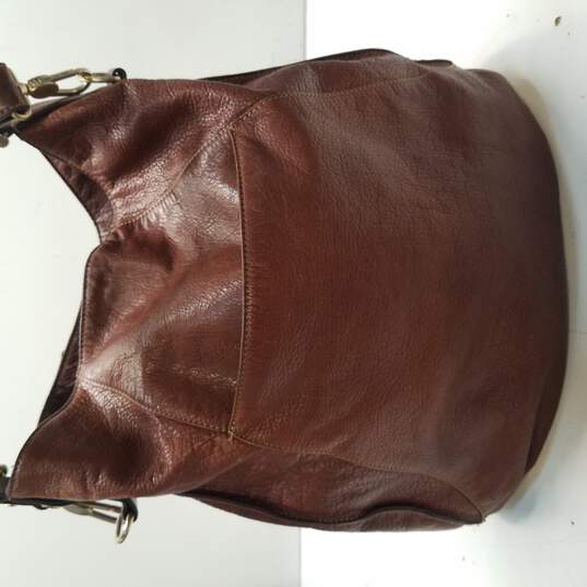 Buy the Liz Claiborne Brown Leather Large Hobo Bucket Shoulder Tote Bag