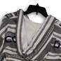 Mens Gray White Striped Long Sleeve Kangaroo Pocket Pullover Hoodie Size XS image number 4