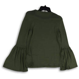Womens Green Round Neck Bell Sleeve Regular Fit Pullover Blouse Top Size S alternative image
