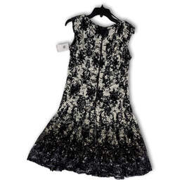NWT Womens Black White Floral Lace Round Neck Fit & Flare Dress Size 10 alternative image