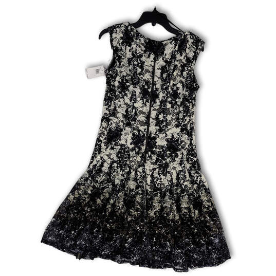 NWT Womens Black White Floral Lace Round Neck Fit & Flare Dress Size 10 image number 2