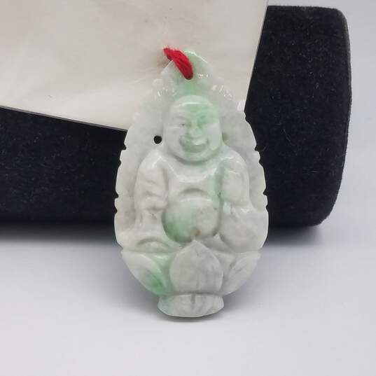 Asian Carved Jade Guanyin & Buddha Reversible Pendant 21.7g image number 3