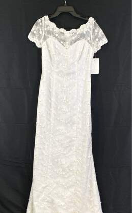 NWT Bridal Originals Womens White Short Sleeve Pearl Maxi Wedding Dress Size 12