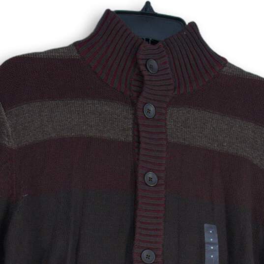 NWT GAP Mens Red Brown Striped Knitted Button Front Cardigan Sweater Size M image number 3