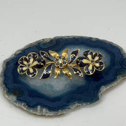 Designer Joan Rivers Gold-Tone Crystal Cut Stone Blue Flowers Brooch Pin
