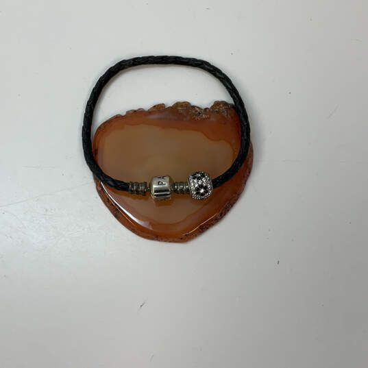 Designer Pandora S925 Sterling Silver Leather Cord Charm Bracelet w/ Charm image number 3