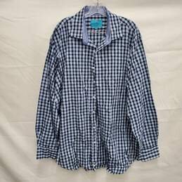 Christian Aujard Paris MN's Cotton Blend Blue Checker Long Sleeve Shirt Size 2XLT