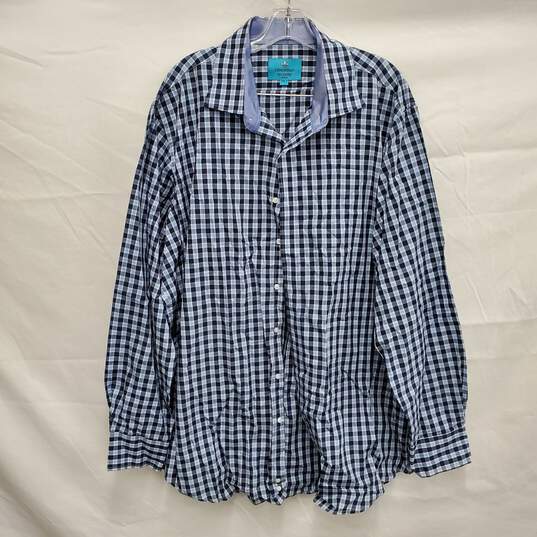 Christian Aujard Paris MN's Cotton Blend Blue Checker Long Sleeve Shirt Size 2XLT image number 1