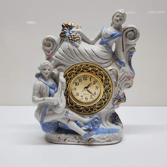 Vintage Victorian Lady and Gent Mantle Clock | Hand Painted For Parts ONLY image number 1