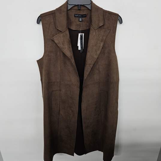 Joan Vass Brown Faux Leather Cardigan image number 1