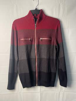 INC Women Cotton Red Gray Black Zip Up Sweater Size M