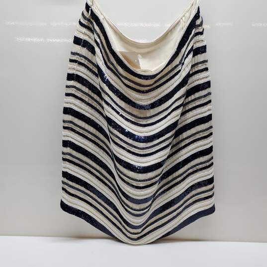 ESCADA Silk Cream Beaded & Blue Sequin Striped Nautical Skirt Sz 44 image number 4