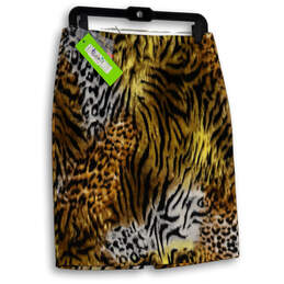 NWT Womens Brown Gray Animal Print Back Zip Straight & Pencil Skirt Size 6