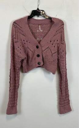 Free People Womens Pink Cotton Cropped Crochet Cardigan Sweater Size Medium