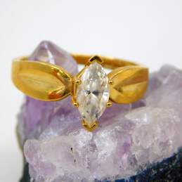Vintage 14K Yellow Gold Marquise Cut CZ Solitaire Ring 3.5g