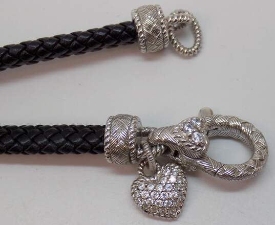 Judith Ripka Designer 925 Cubic Zirconia Braided Leather Necklace 24.5g image number 5