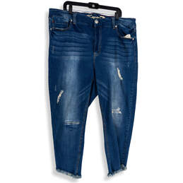 Womens Blue Denim Medium Wash Distressed Tapered Leg Jeans Size 22W