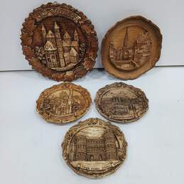 Bundle of 5 Assorted Hand Carved Wooden European City Plates