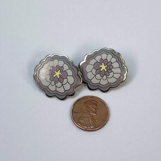 Designer Laurel Burch Silver-Tone Enamel Flower Imai Signed Drop Earrings image number 3