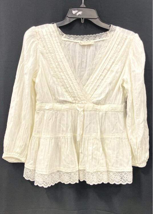 Lucky Brand Women Ivory Lace V Neck Blouse S image number 1