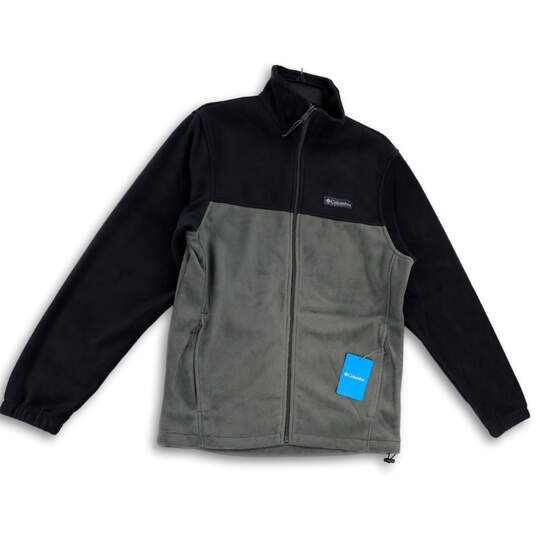 NWT Mens Gray Black Colorblock Mock Neck Long Sleeve Full Zip Jacket Size S image number 1