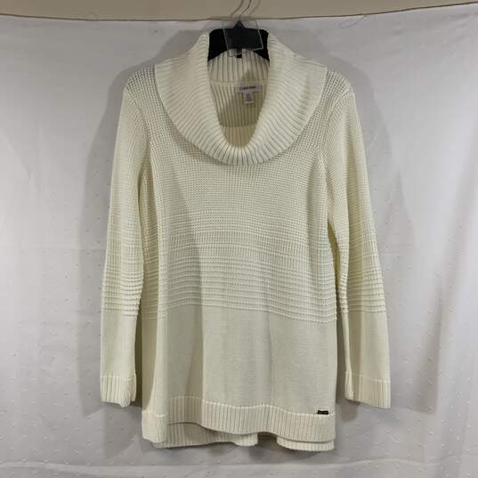 Women's Ivory Calvin Klein Cowl Neck Sweater, Sz. L image number 1