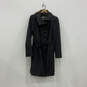 Womens Gray Long Sleeve Collared Belted Button Trench Coat Size Large image number 1