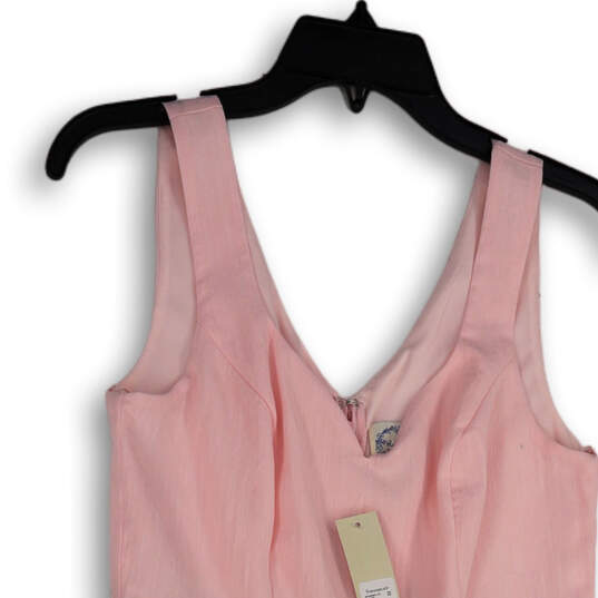 NWT Womens Pink V-Neck Sleeveless Pockets Back Zip One-Piece Romper Size S image number 3