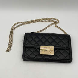 Womens Black Leather Inner Zip Pocket Link Chain Strap Crossbody Bag