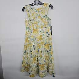 Yellow Floral Print Sleeveless Dress