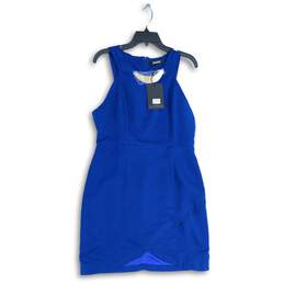 NWT Missguided Womens Blue Round Neck Sleeveless Back Zip Mini Dress Size 14