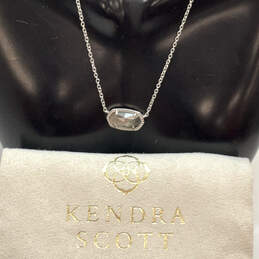 Designer Kendra Scott Silver-Tone Abalone Stone Pendant Necklace w/ Bag