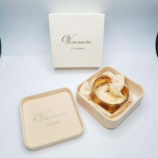 Veronese Collection Gold Over Sterling Basketweave 6" Cuff Bracelet In Box 34.1g image number 1