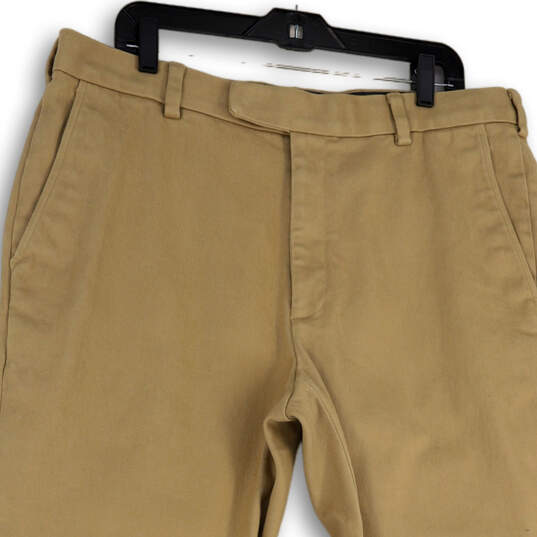 Mens Beige Flat Front Slash Pockets Straight Leg Chino Pants Size 38/30 image number 1