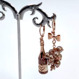 Designer Betsey Johnson Gold-Tone Champagne & Grape Mismatch Drop Earrings