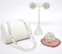 Vintage Icy Aurora Borealis Necklace Brooch & Earrings 76.5g