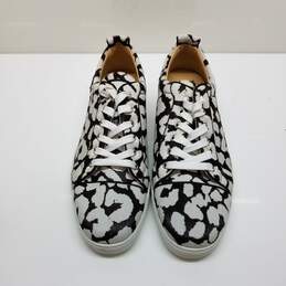 Christian Louboutin Black & White Fur Lace Up Sneakers MN Size 48