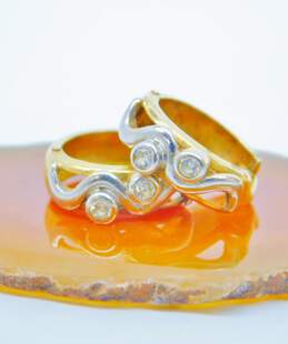14K Yellow & White Gold 0.16 CTTW Diamond Squiggle Hoop Earrings 3.4g